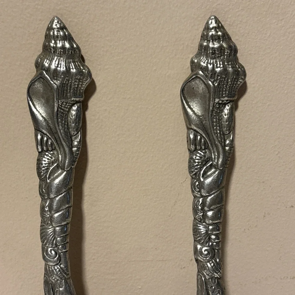 Vintage 1993 Arthur Court Aluminum Seashell Salad Serving Utensils Spoon & Fork